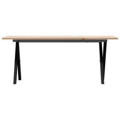 Solid Pine & Steel X-Frame Coffee Table, 110x40x45 cm