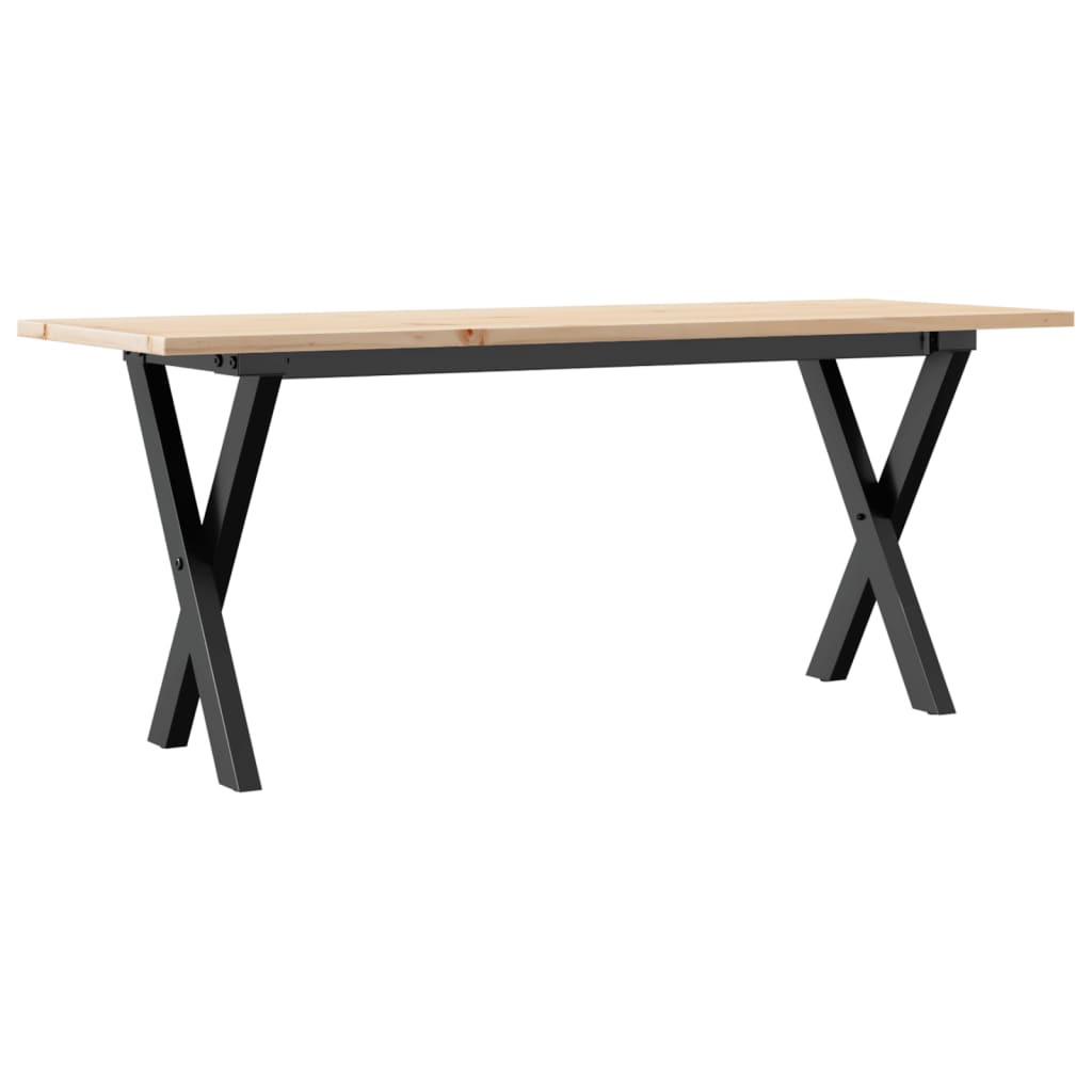 Solid Pine & Steel X-Frame Coffee Table, 110x40x45 cm
