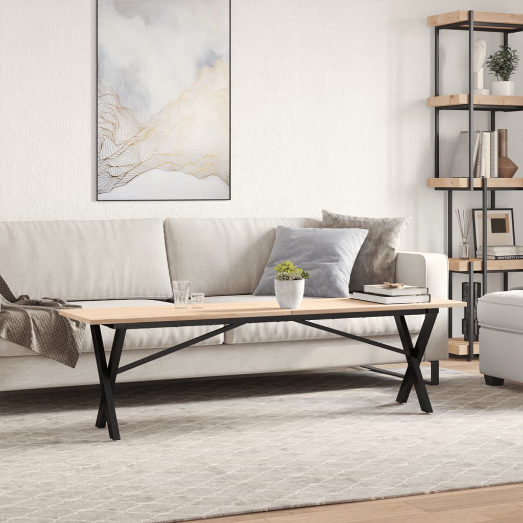 Solid Wood & Steel X-Frame Coffee Table, 160x40x45 cm