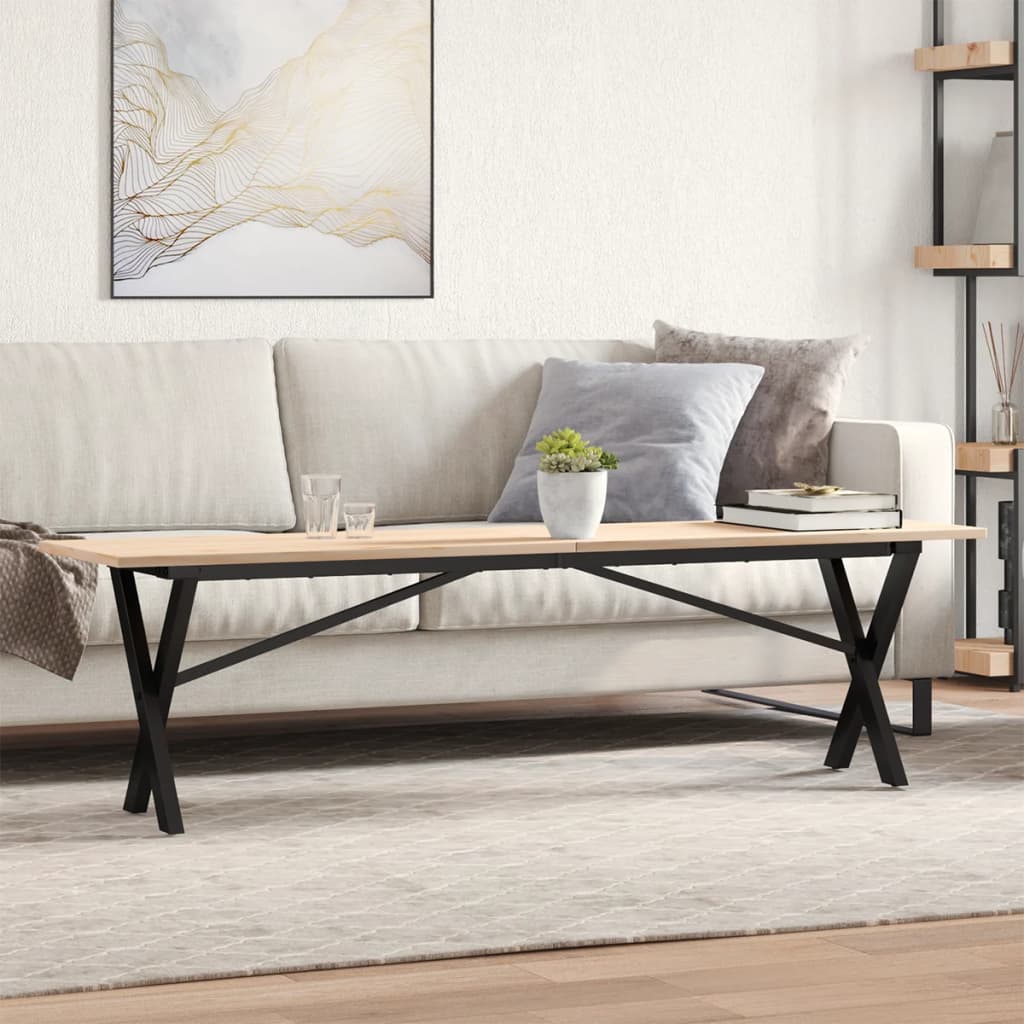 Solid Wood & Steel X-Frame Coffee Table, 160x40x45 cm