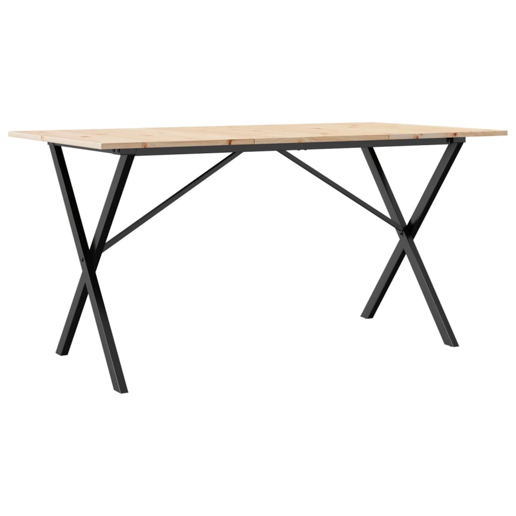 Solid Wood Pine & Steel X-Frame Dining Table 140x80x75 cm