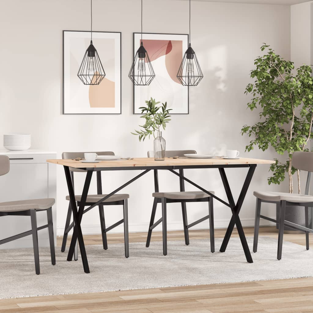 Solid Wood Pine & Steel X-Frame Dining Table 140x80x75 cm