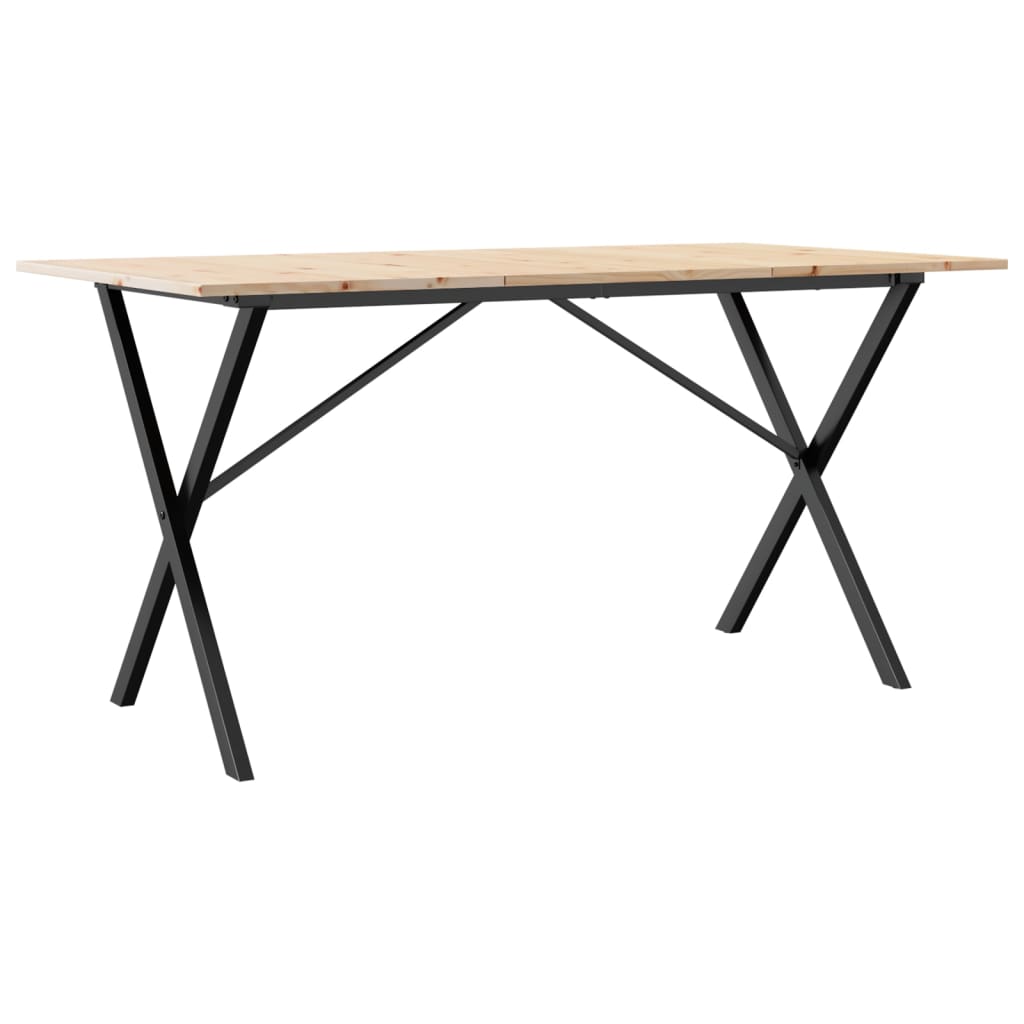 Solid Wood Pine & Steel X-Frame Dining Table 140x80x75 cm
