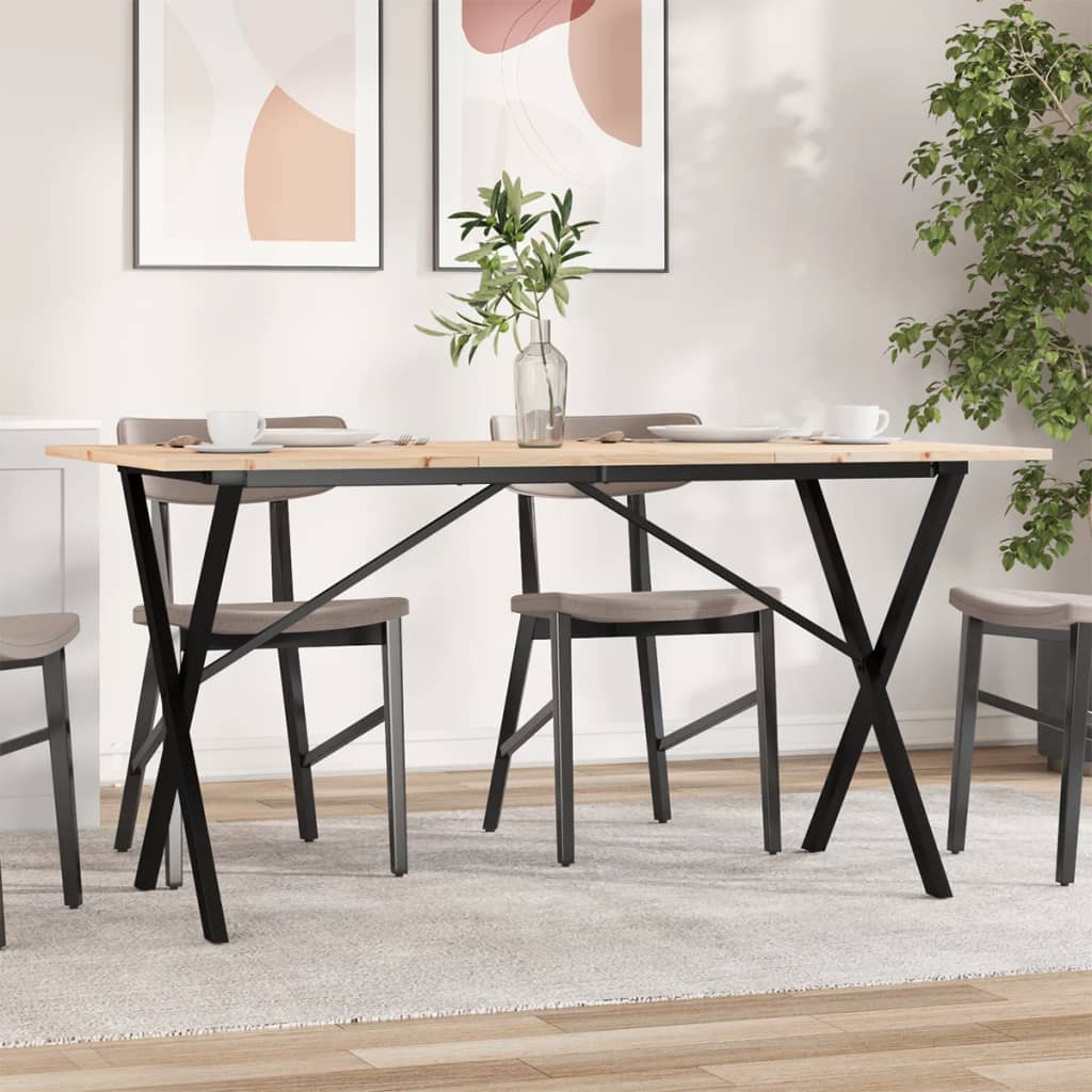 Solid Wood Pine & Steel X-Frame Dining Table 140x80x75 cm