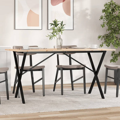 Solid Wood Pine & Steel X-Frame Dining Table 140x80x75 cm