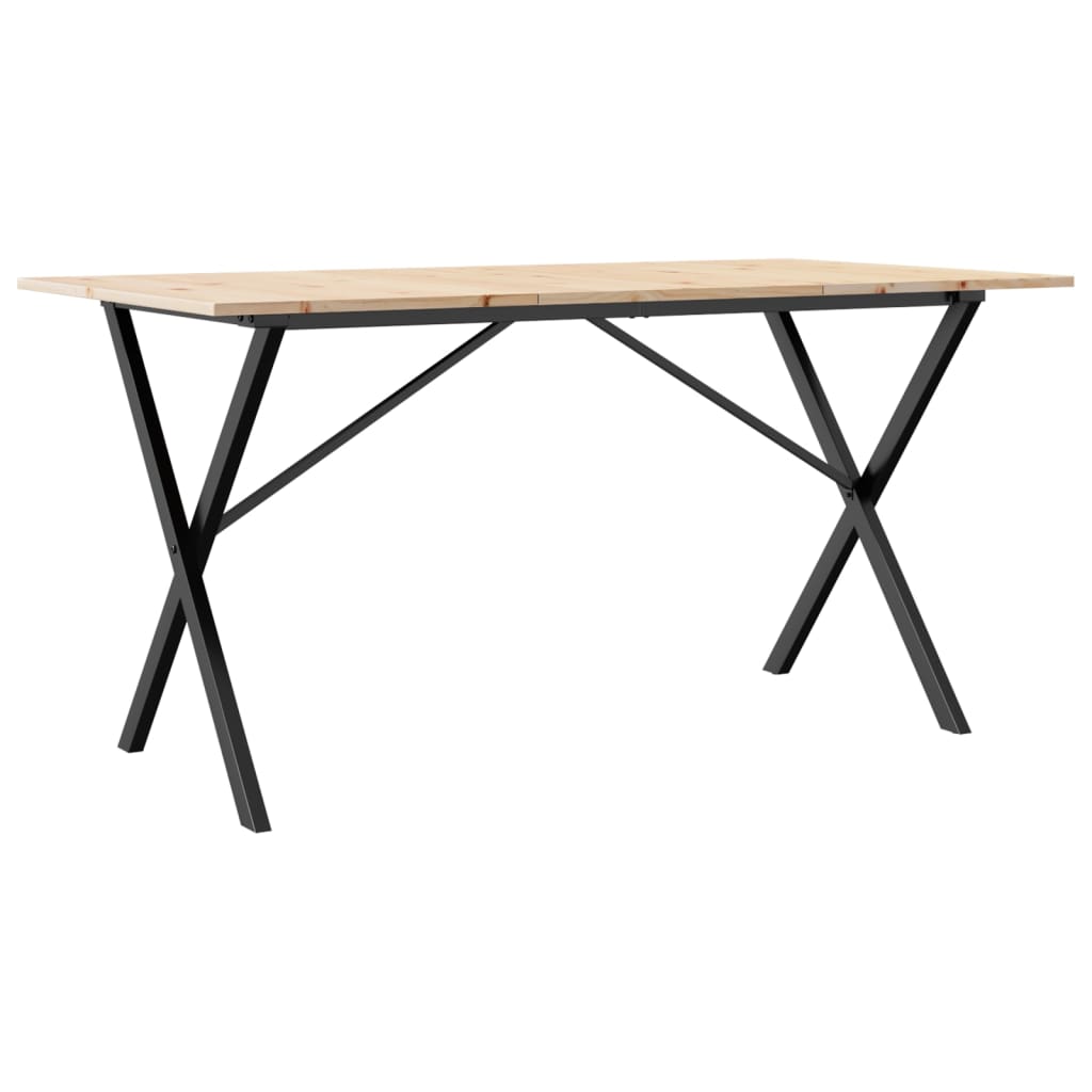 Solid Wood Pine & Steel X-Frame Dining Table 160x80x75 cm
