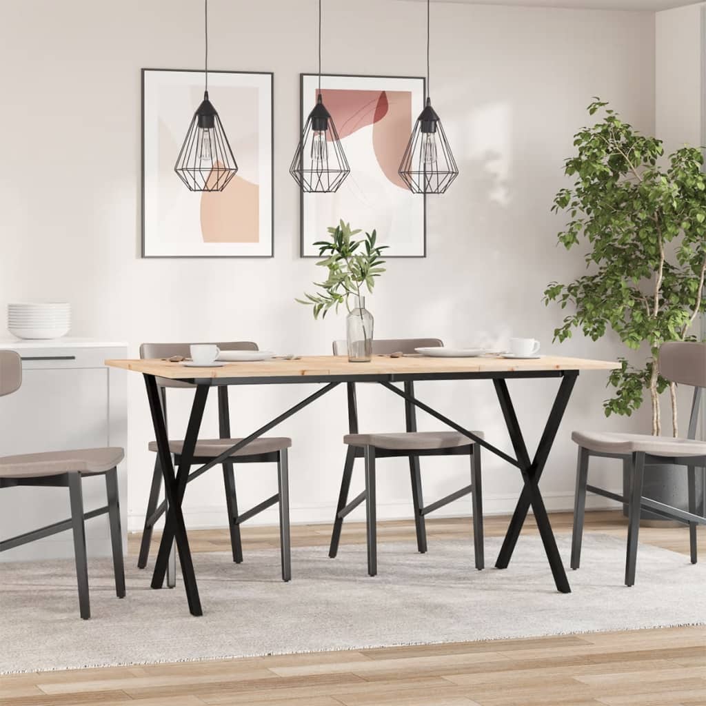 Solid Wood Pine & Steel X-Frame Dining Table 160x80x75 cm
