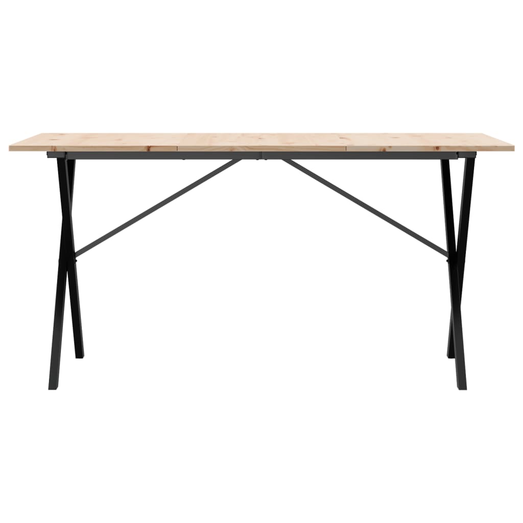 Solid Wood Pine & Steel X-Frame Dining Table 160x80x75 cm