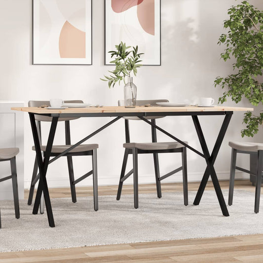 Solid Wood Pine & Steel X-Frame Dining Table 160x80x75 cm