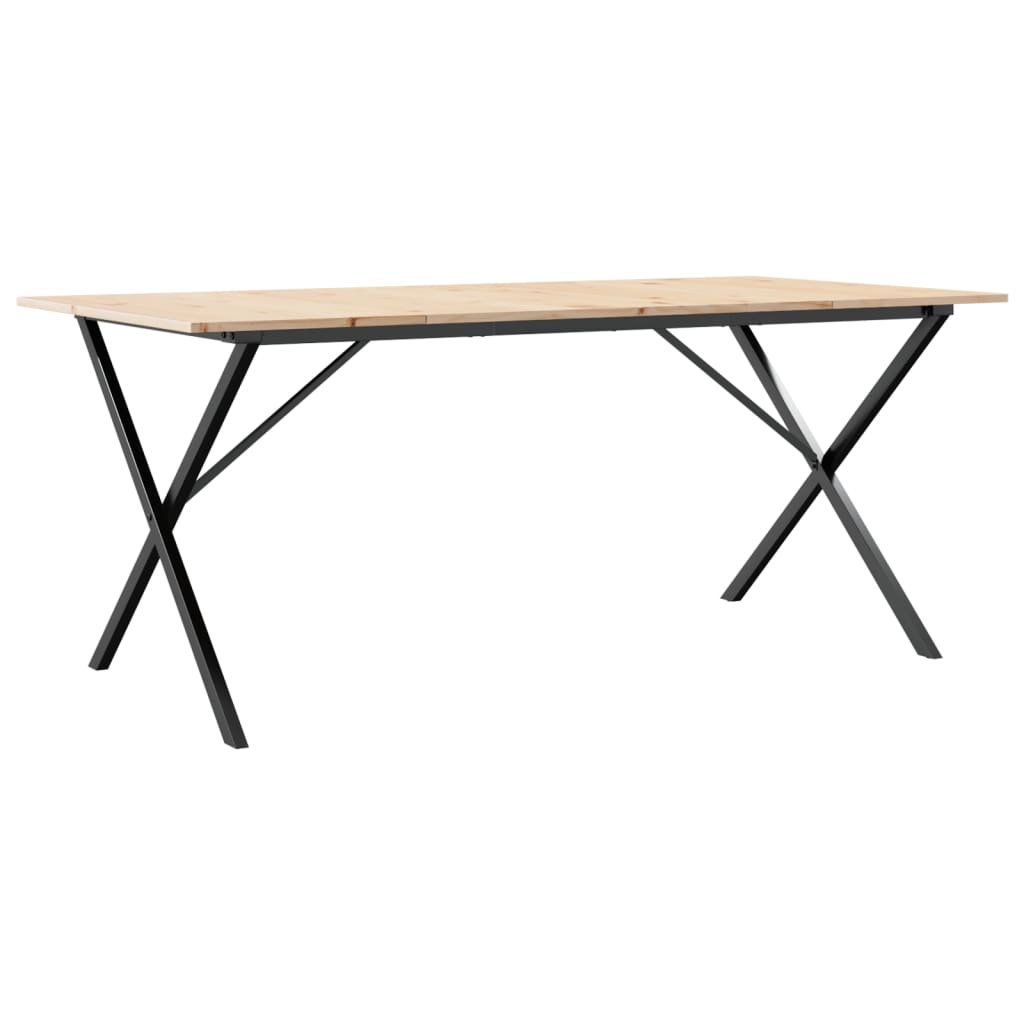 Solid Pine & Steel X-Frame Dining Table 180x90 cm