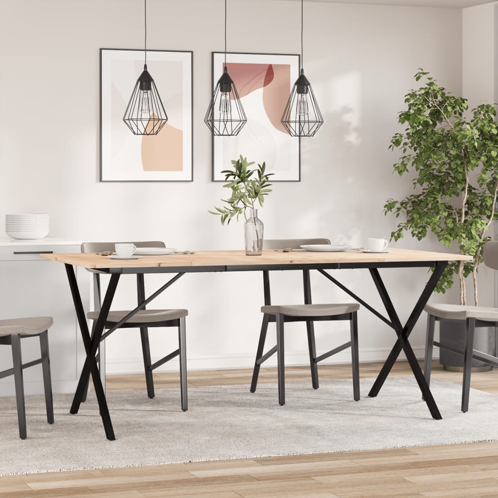 Solid Pine & Steel X-Frame Dining Table 180x90 cm
