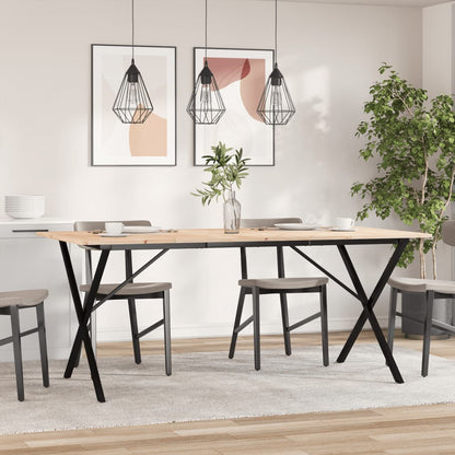 Solid Pine & Steel X-Frame Dining Table 180x90 cm