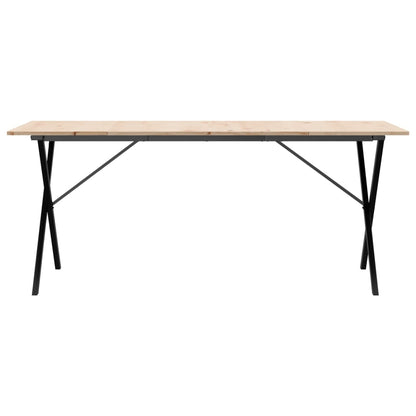 Solid Pine & Steel X-Frame Dining Table 180x90 cm