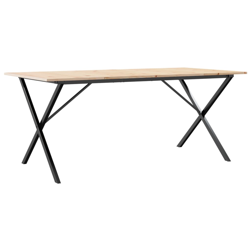 Solid Pine & Steel X-Frame Dining Table 180x90 cm