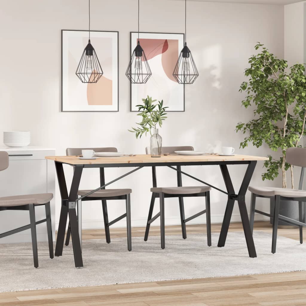Solid Pine & Steel Dining Table Y-Frame, 140x80x75 cm