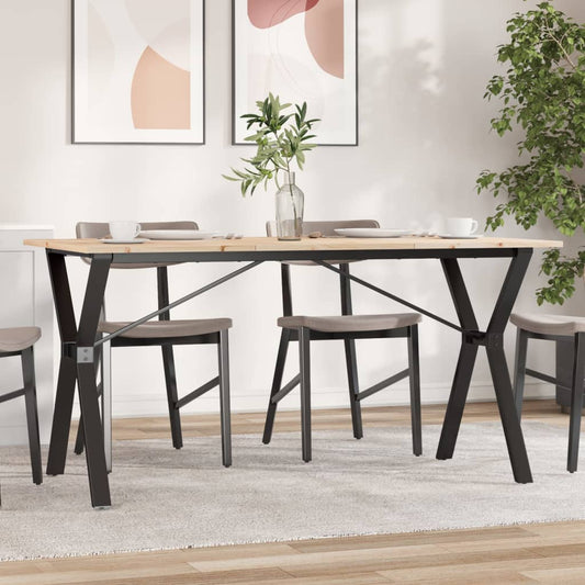 Solid Pine & Steel Dining Table Y-Frame, 140x80x75 cm