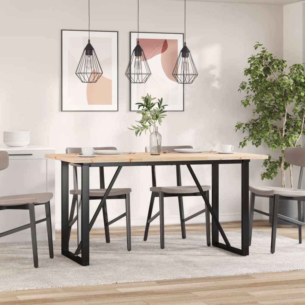 Solid Pine & Steel O-Frame Dining Table - 160x80x75.5 cm
