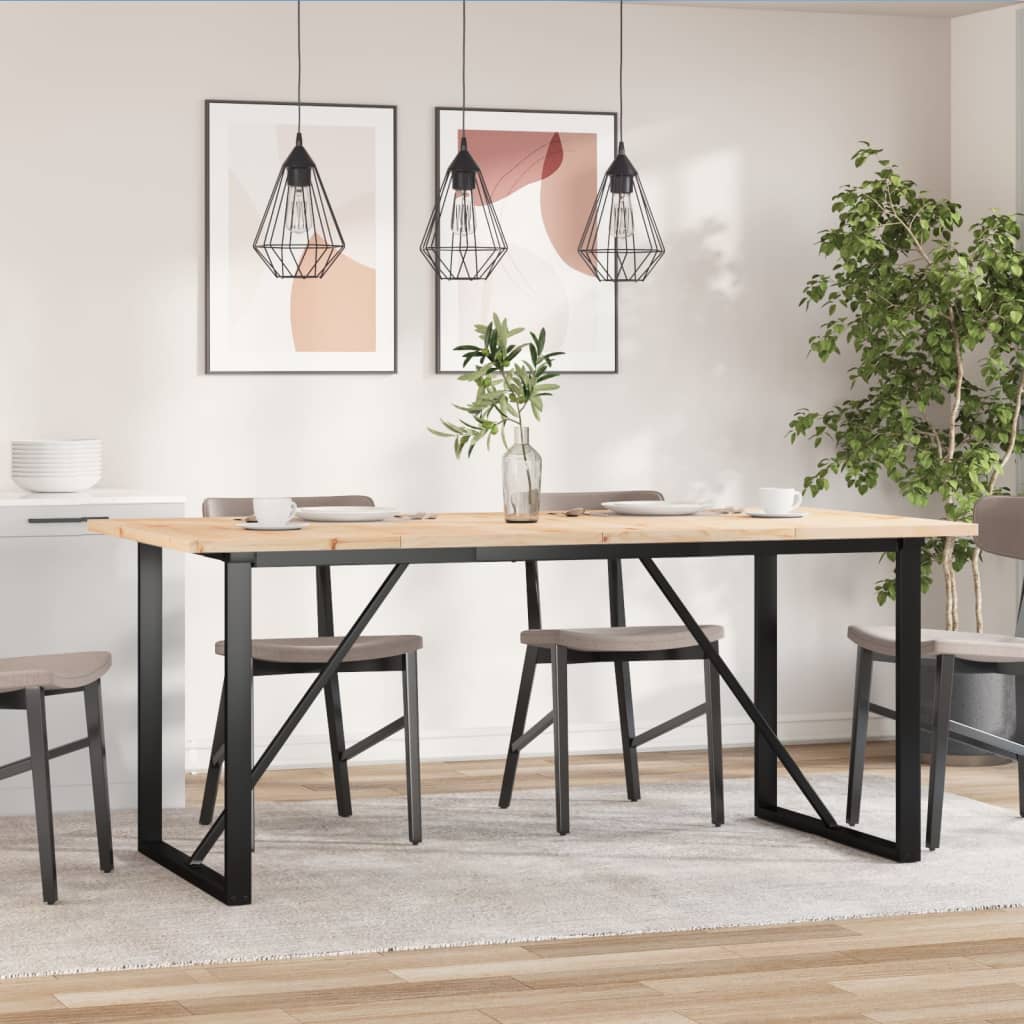 Solid Wood Pine & Steel Dining Table - O-Frame 180x90x75.5 cm