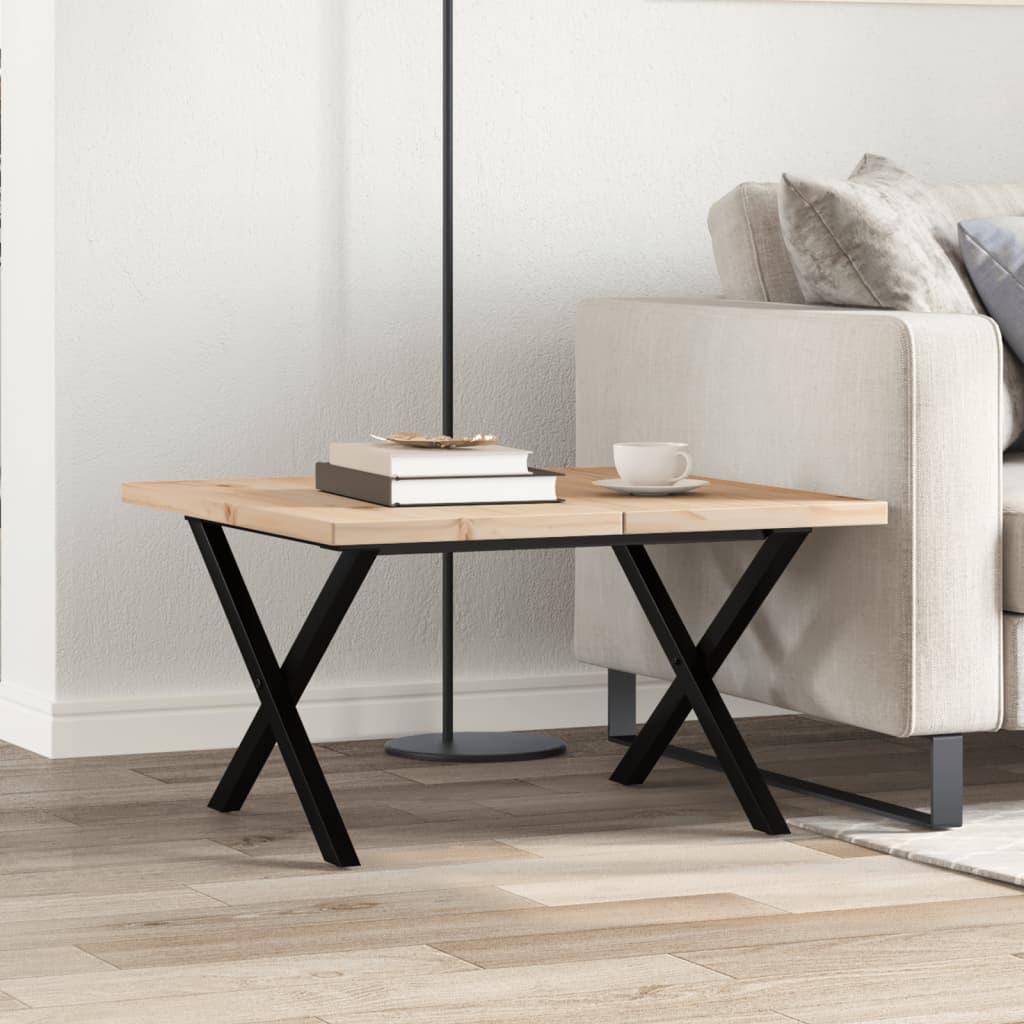 Solid Pine & Steel X-Frame Coffee Table, 60x60x40.5 cm