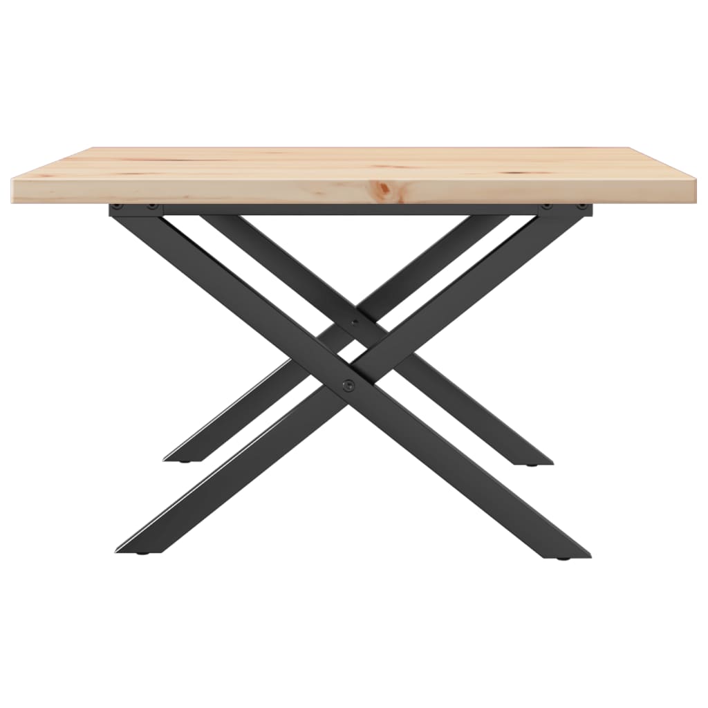 Solid Pine & Steel X-Frame Coffee Table, 60x60x40.5 cm