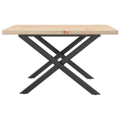 Solid Pine & Steel X-Frame Coffee Table, 60x60x40.5 cm