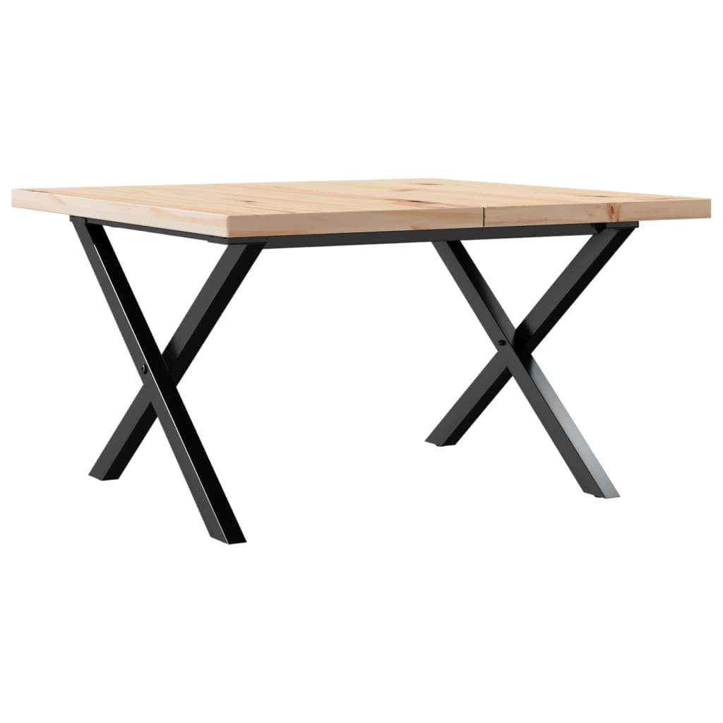 Solid Pine & Steel X-Frame Coffee Table, 60x60x40.5 cm