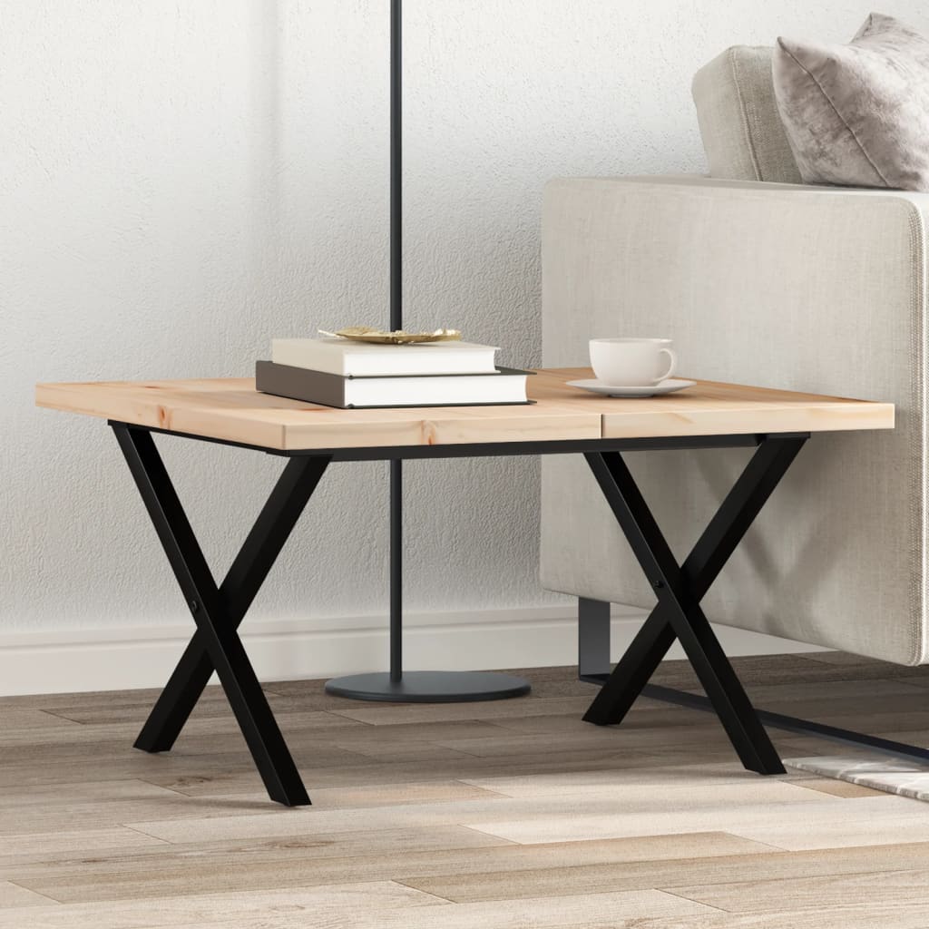 Solid Pine & Steel X-Frame Coffee Table, 60x60x40.5 cm