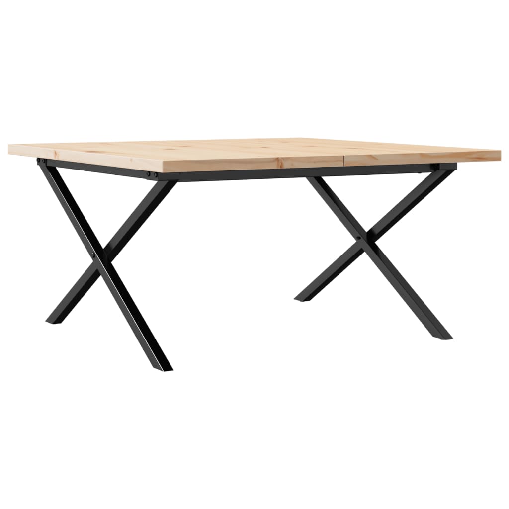 Solid Pine & Steel X-Frame Coffee Table 80x80x45.5 cm