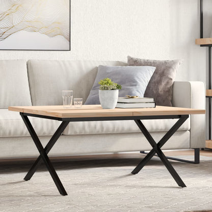 Solid Pine & Steel X-Frame Coffee Table 80x80x45.5 cm