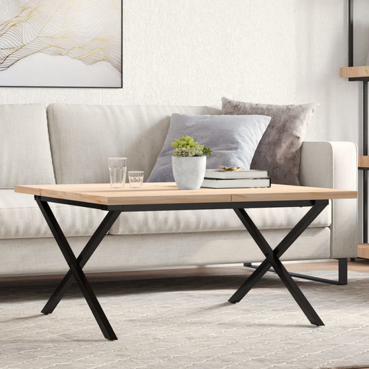 Solid Pine & Steel X-Frame Coffee Table 80x80x45.5 cm