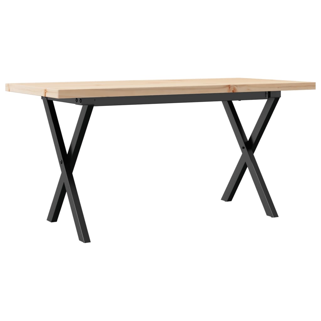 Solid Pine & Steel X-Frame Coffee Table 90x40x45.5 cm