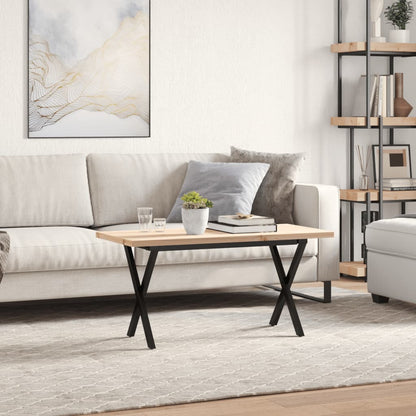 Solid Pine & Steel X-Frame Coffee Table 90x40x45.5 cm
