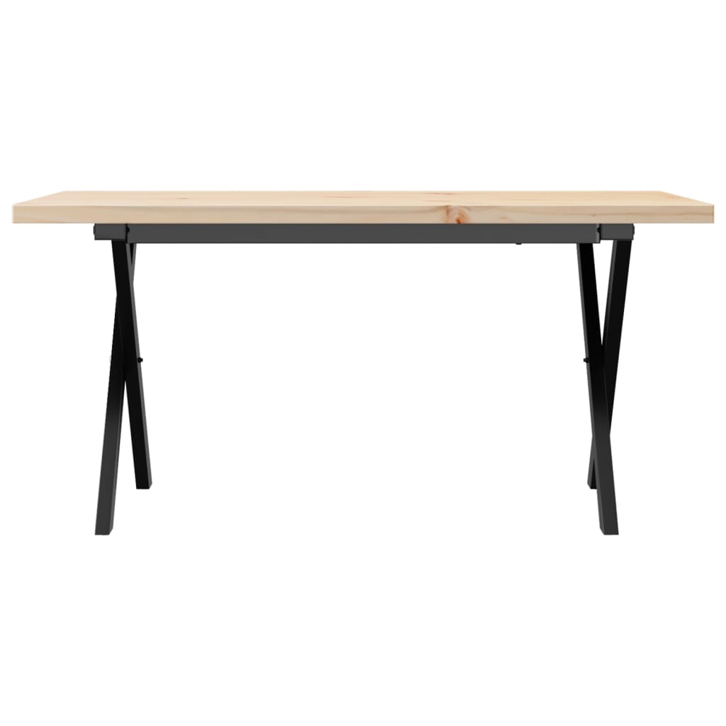 Solid Pine & Steel X-Frame Coffee Table 90x40x45.5 cm
