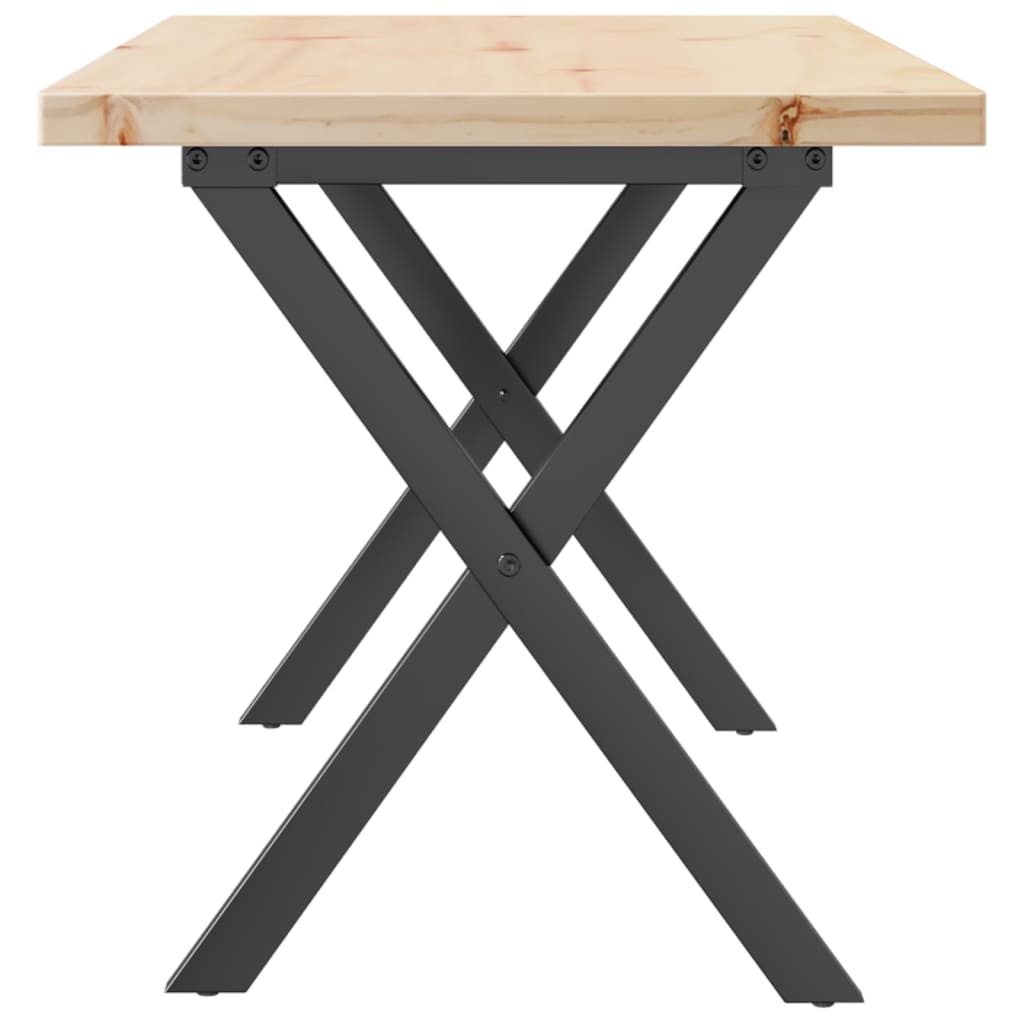 Solid Pine & Steel X-Frame Coffee Table 90x40x45.5 cm