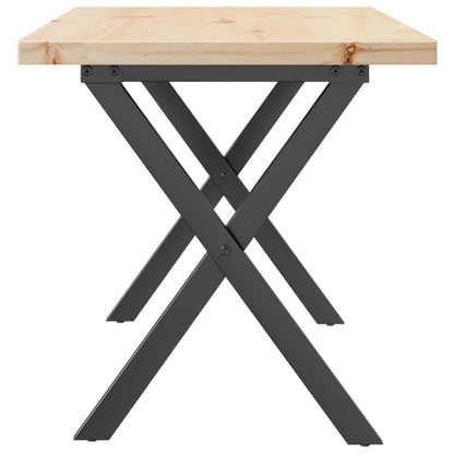 Solid Pine & Steel X-Frame Coffee Table 90x40x45.5 cm