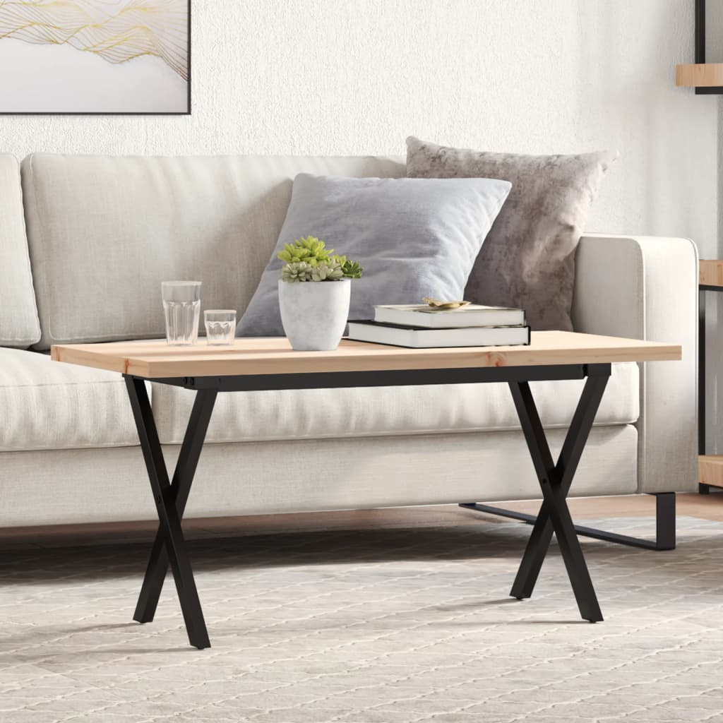 Solid Pine & Steel X-Frame Coffee Table 90x40x45.5 cm