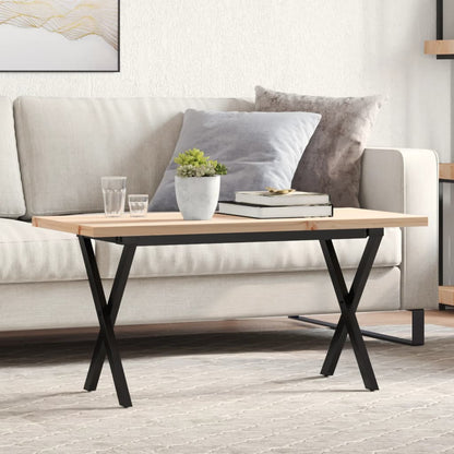 Solid Pine & Steel X-Frame Coffee Table 90x40x45.5 cm