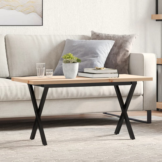 Solid Pine & Steel X-Frame Coffee Table 90x40x45.5 cm