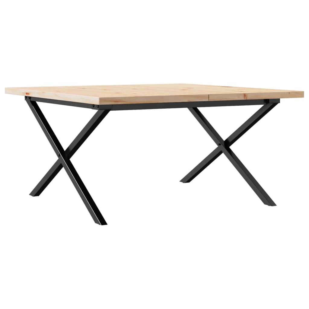 Solid Pine & Steel X-Frame Coffee Table 90x90x45.5 cm