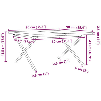 Solid Pine & Steel X-Frame Coffee Table 90x90x45.5 cm