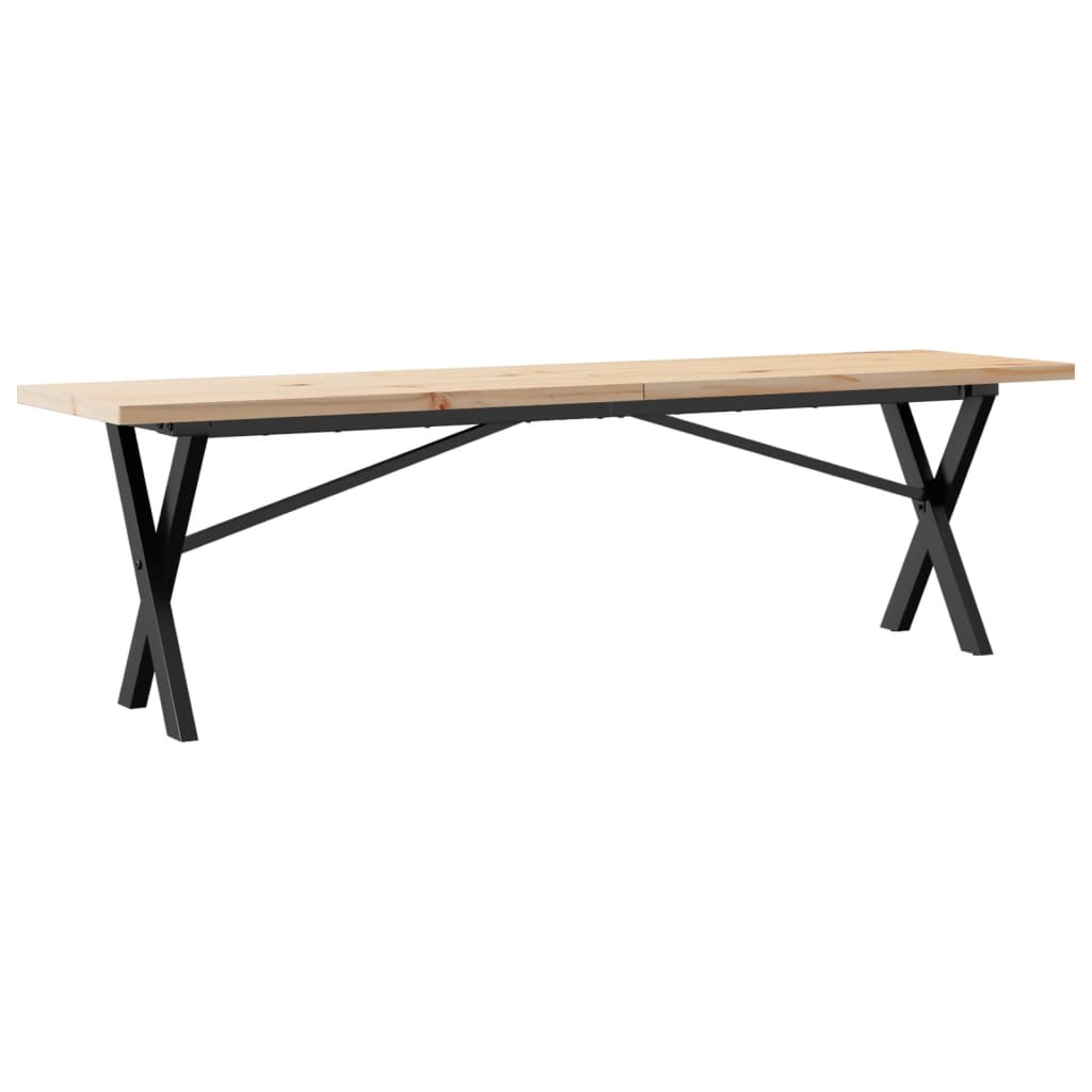 Solid Wood Pine & Steel X-Frame Coffee Table 160x40x45.5 cm