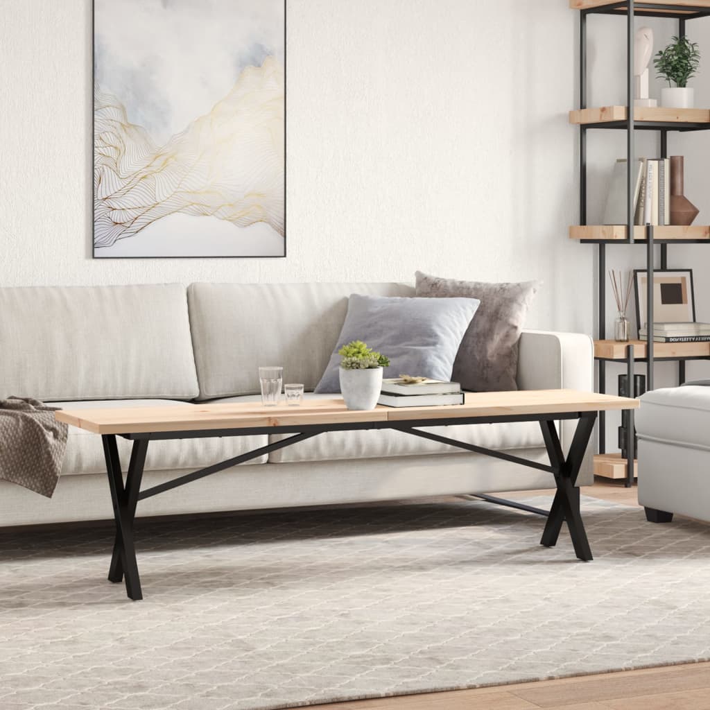 Solid Wood Pine & Steel X-Frame Coffee Table 160x40x45.5 cm