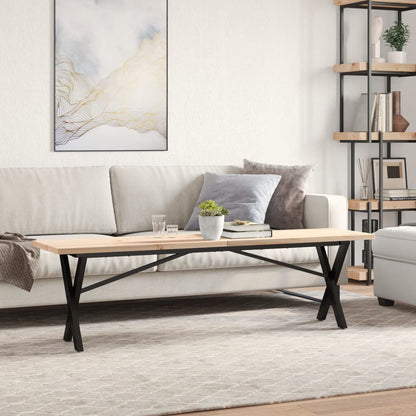 Solid Wood Pine & Steel X-Frame Coffee Table 160x40x45.5 cm