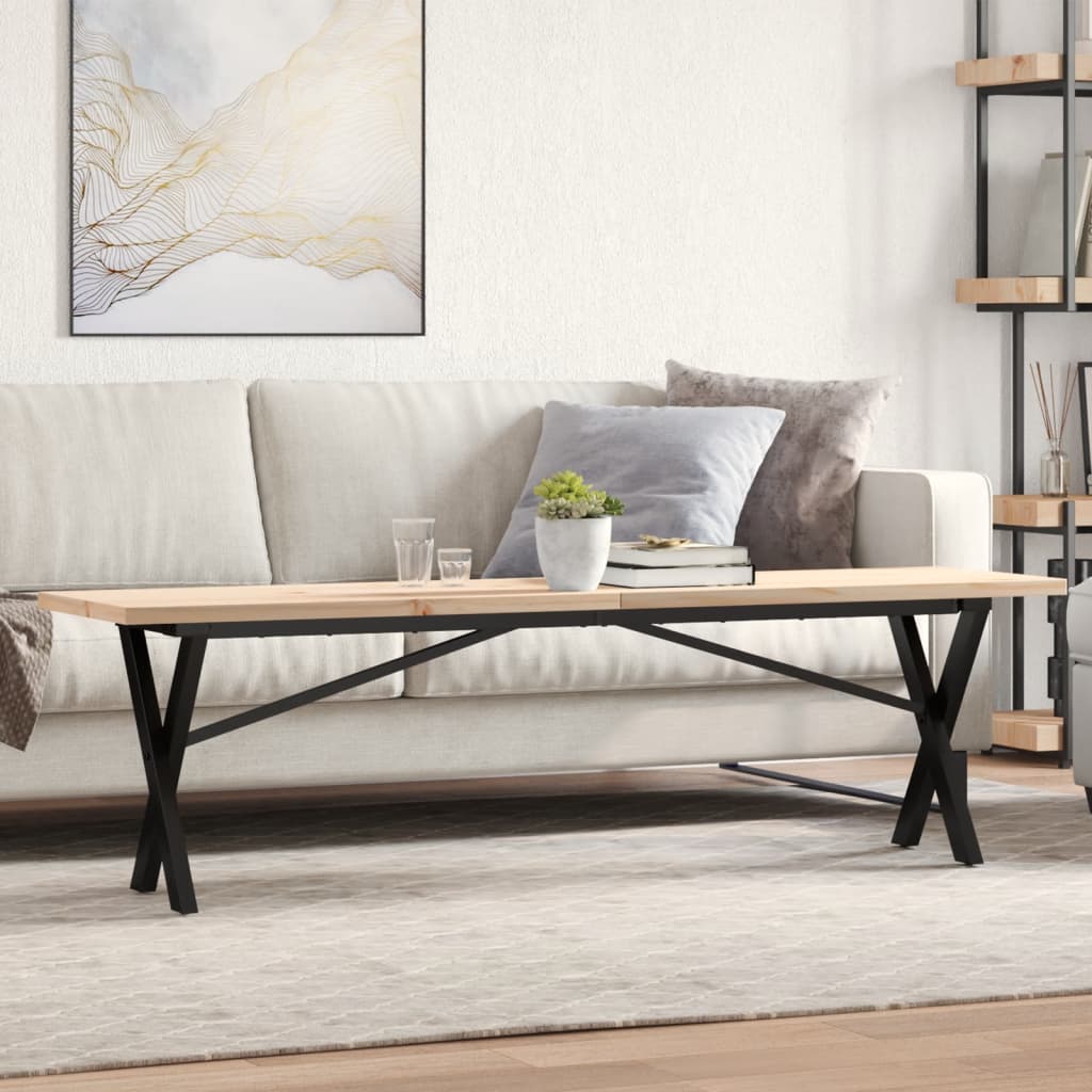 Solid Wood Pine & Steel X-Frame Coffee Table 160x40x45.5 cm