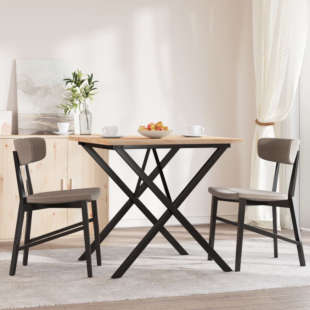 Solid Pine & Steel X-Frame Dining Table 90x90x75.5 cm
