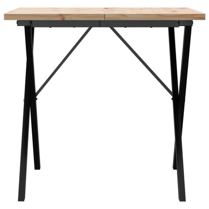 Solid Pine & Steel X-Frame Dining Table 90x90x75.5 cm