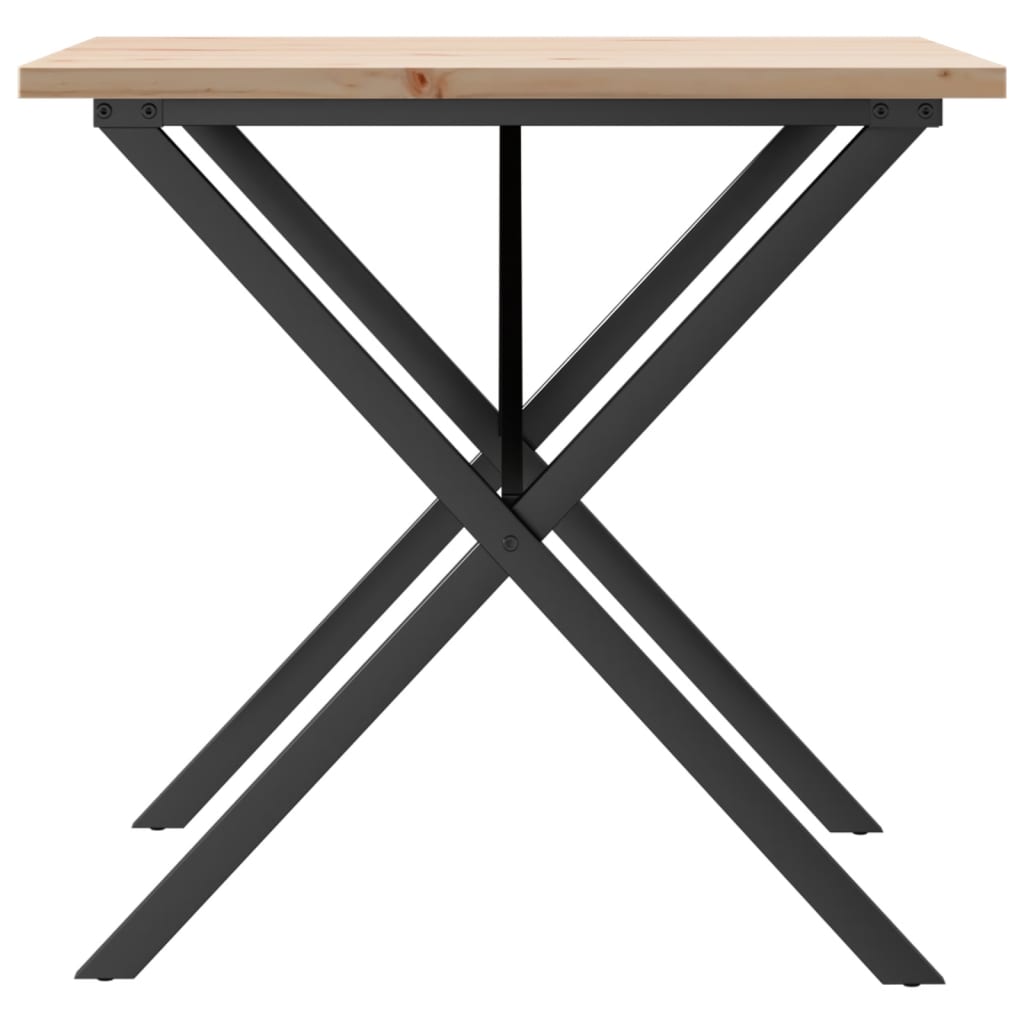 Solid Pine & Steel X-Frame Dining Table 90x90x75.5 cm