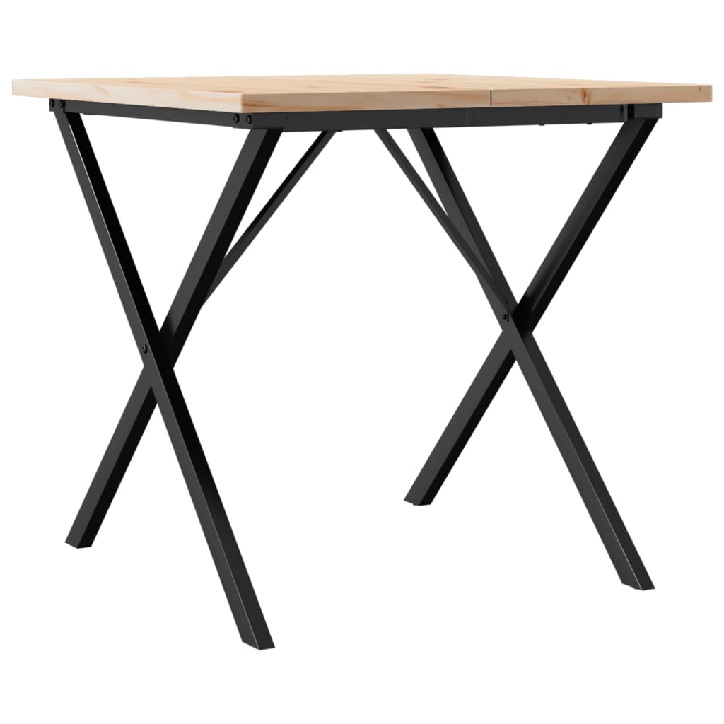 Solid Pine & Steel X-Frame Dining Table 90x90x75.5 cm