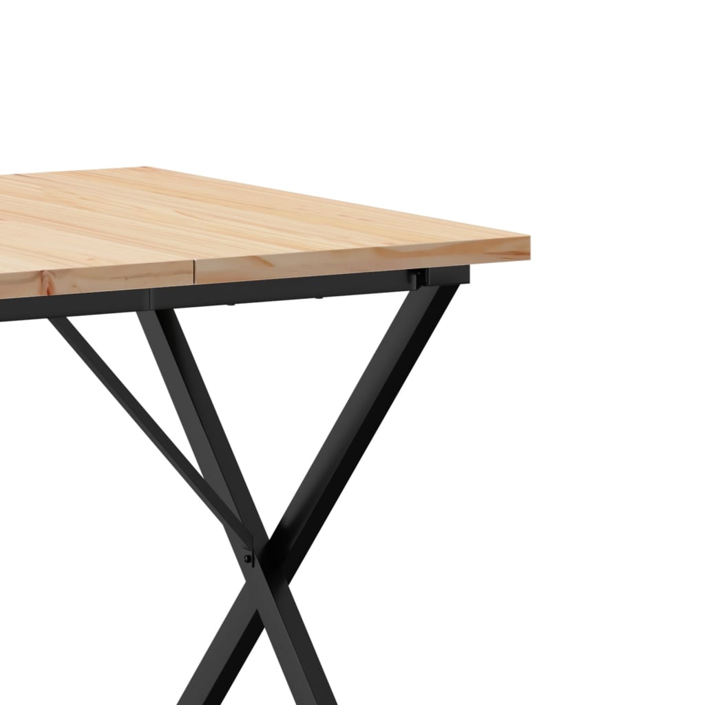 Solid Pine & Steel X-Frame Dining Table 90x90x75.5 cm