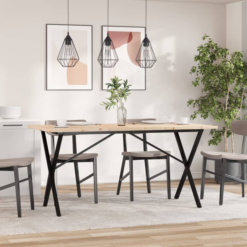 Solid Wood & Steel X-Frame Dining Table 140x80x75.5 cm